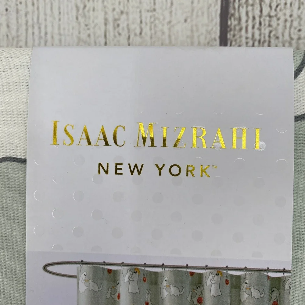 Isaac Mizrahi Shower Curtain Sage Green Halloween Ghost Dog Puppy Spooky Fall